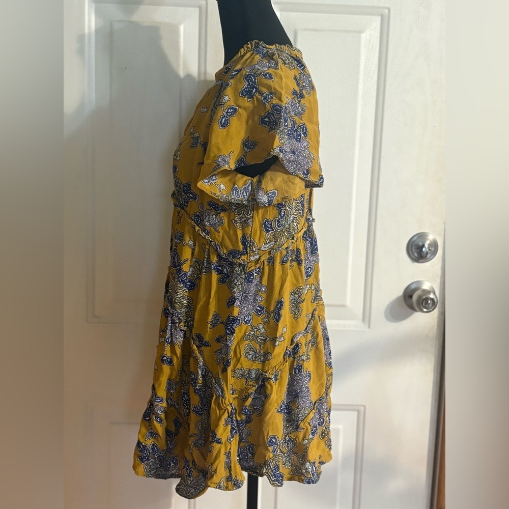 Anthropologie Mustard and Indigo Floral Mini Dress size XS * - Picture 4 of 15